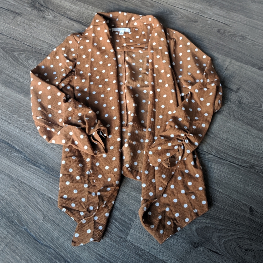 Tan and white polka dot blazee